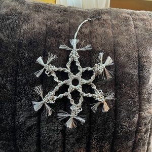 Handmade Metallic Silver Macramé Snowflake